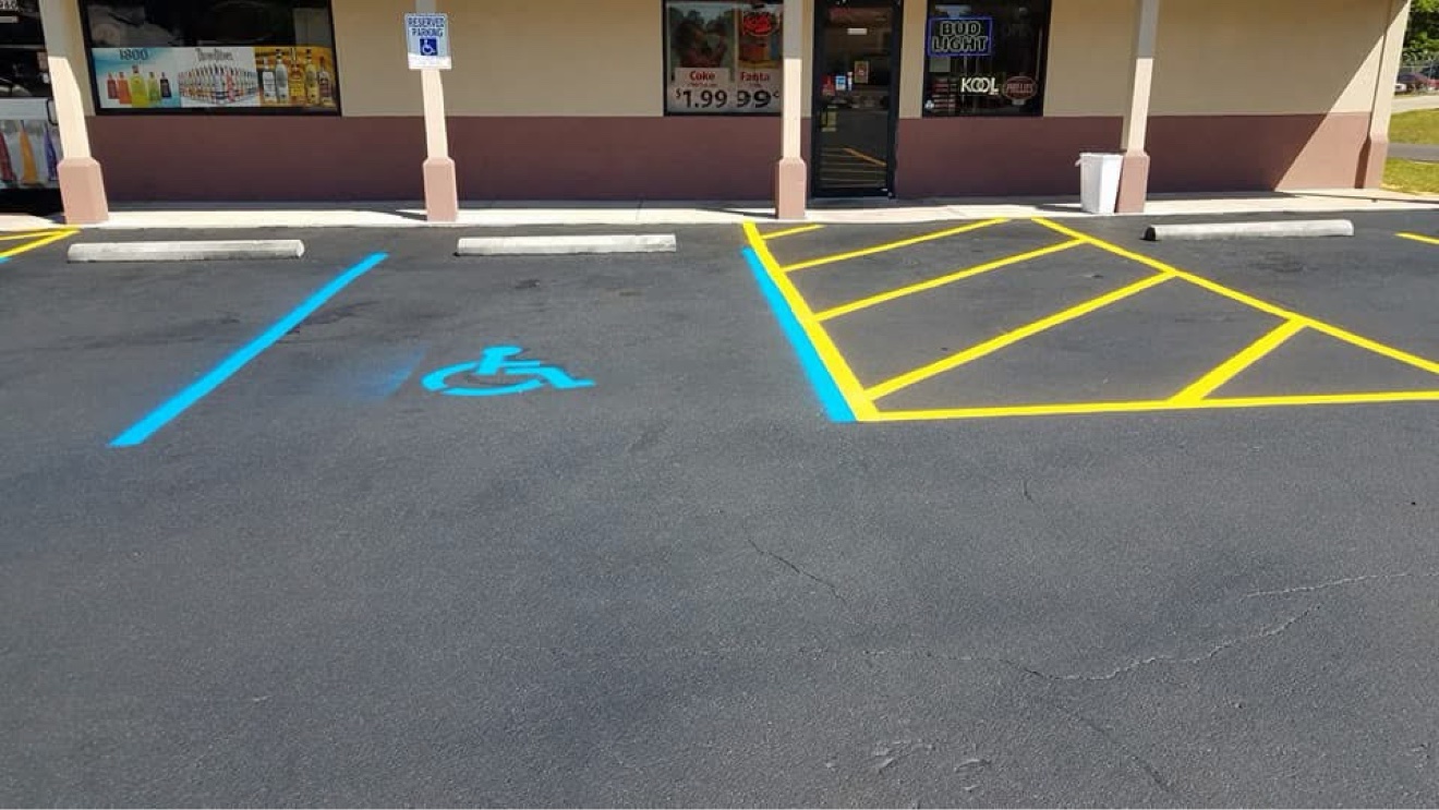 ADA accessible parking spaces in front of a retail storefront